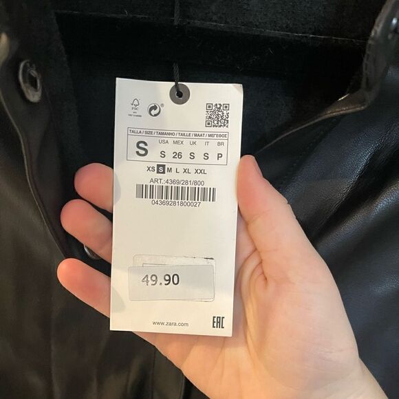 NWT Zara Faux Leather Button Down in Black Size Small! - Picture 4 of 4